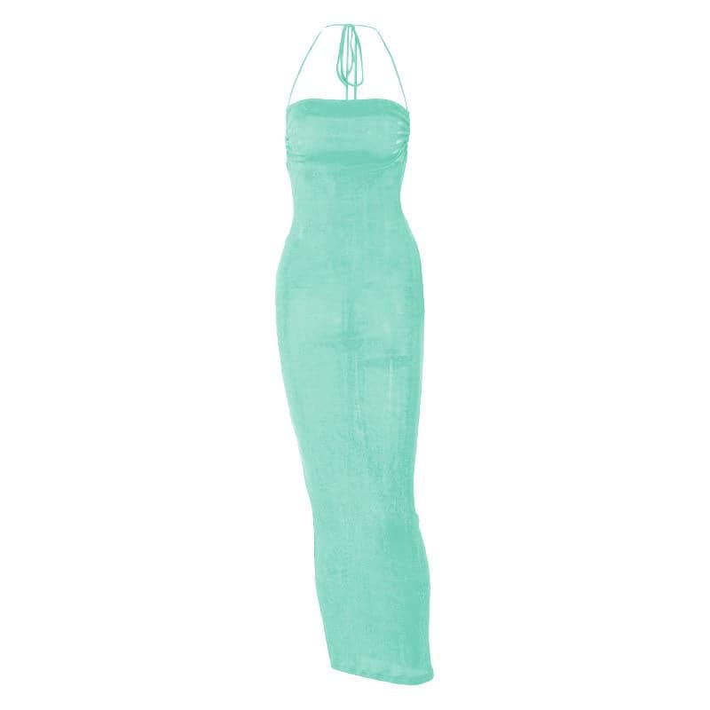 Halter Criss Cross Tie Back Cowl Back Maxi Dress 13