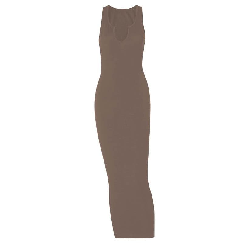 Notch Neck Sleeveless Ribbed Knit Bodycon Maxi Dress 11