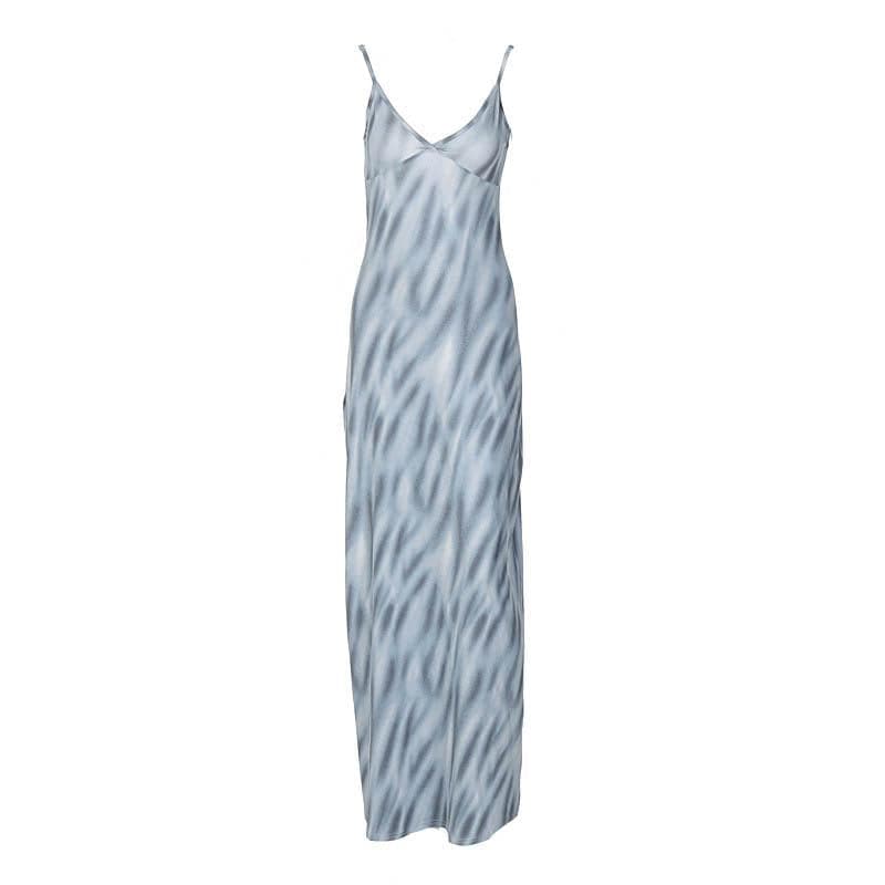 V Neck Spaghetti Strap Abstract Swirl Print Bodycon Maxi Dress 9