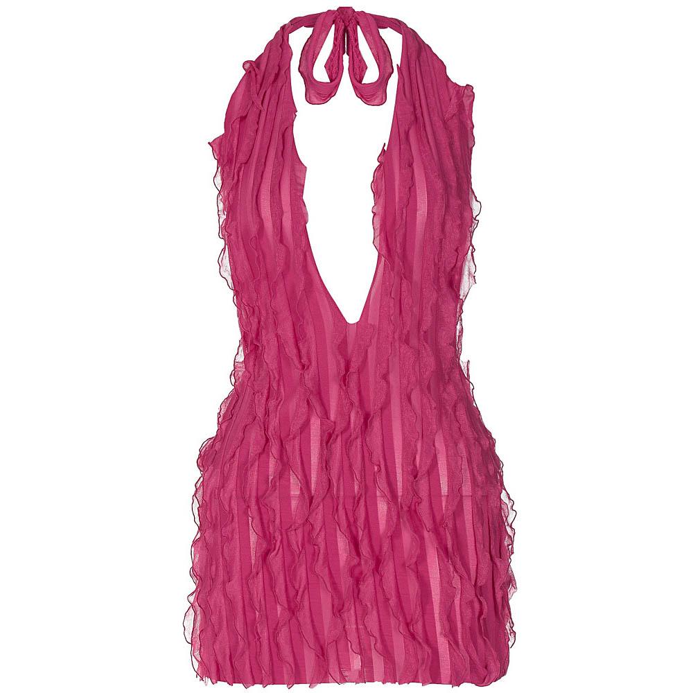 Halter Deep Plunge Vertical Ruffle Fringe Bodycon Mini Dress 2