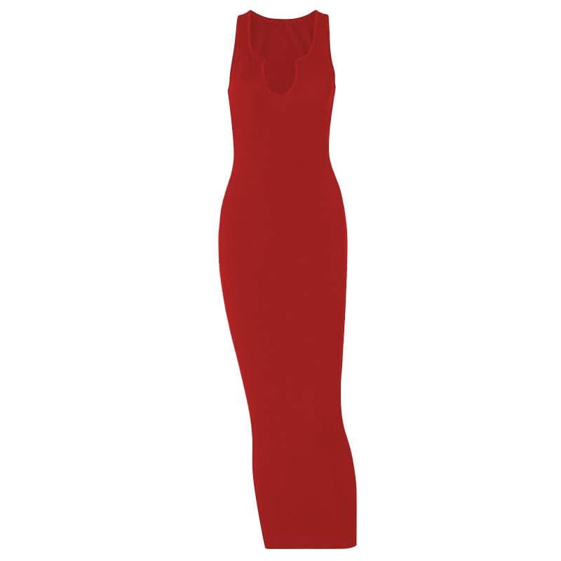 Notch Neck Sleeveless Ribbed Knit Bodycon Maxi Dress 16