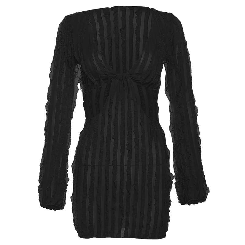 V Neck Ruffle Bell Sleeve Waist Cutout Mini Dress 9