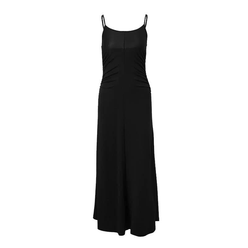 Spaghetti Strap Side Ruched Bodycon Floor-Length Maxi Dress 9