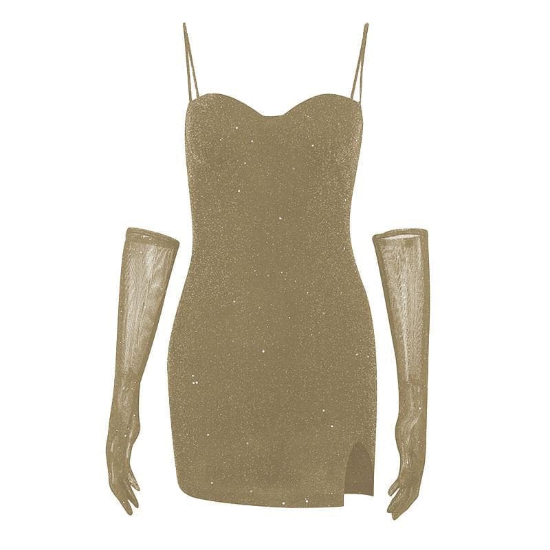 Glitter Sweetheart Spaghetti Strap Side Slit Cami Mini Dress 8