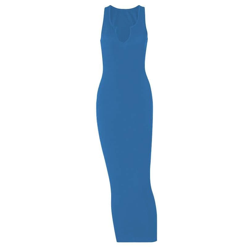 Notch Neck Sleeveless Ribbed Knit Bodycon Maxi Dress 9