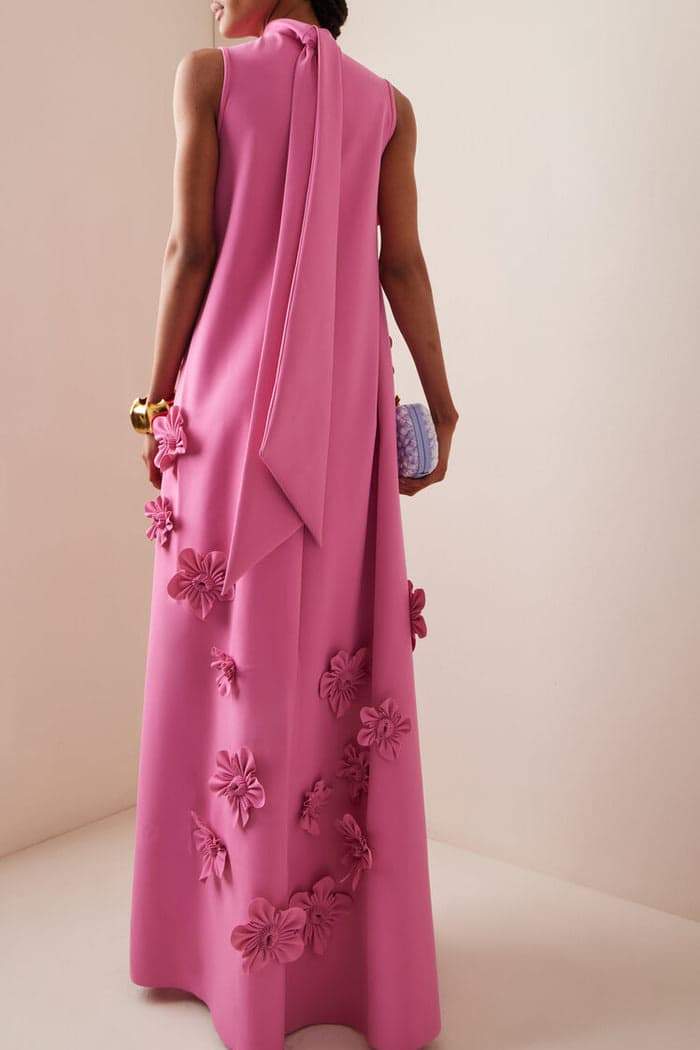 Mock Neck Sleeveless 3D Floral Applique Shift Mini Dress 2