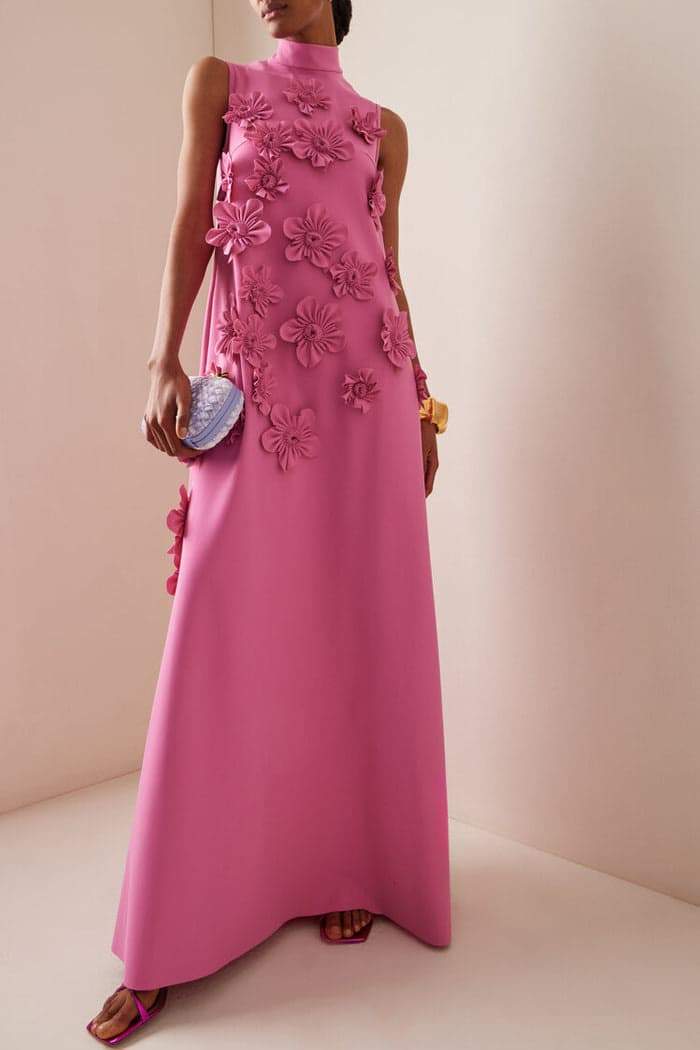 Mock Neck Sleeveless 3D Floral Applique Shift Mini Dress 4