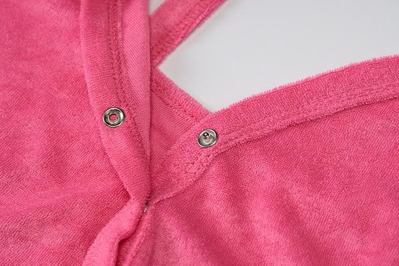 Deep V Cross Back Button Front Textured Mini Dress 5