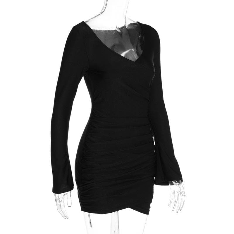 Off Shoulder Cross Front Ruched Long Sleeve Mini Dress 3