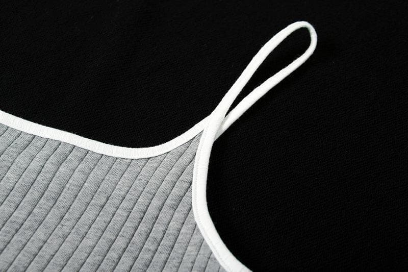 Ribbed Scoop Neck Contrast Trim Spaghetti Strap Midi Dress 9