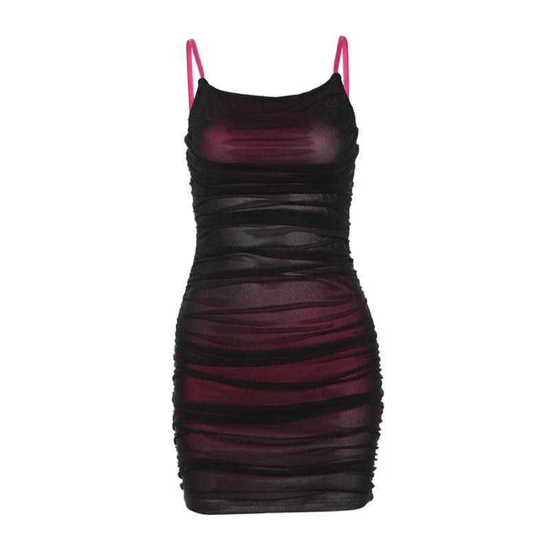 Contrast Ruched Mesh Square Neck Spaghetti Strap Cami Mini Dress 4