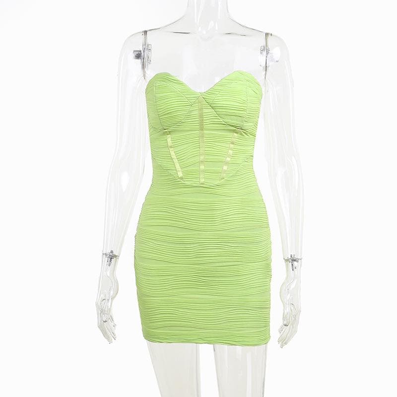 Strapless Sweetheart Neck Corset Boning Horizontal Ruched Bodycon Mini Dress 3