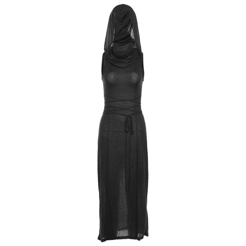 Cowl Neck Tie Waist Double Slit Sleeveless Maxi Dress 2