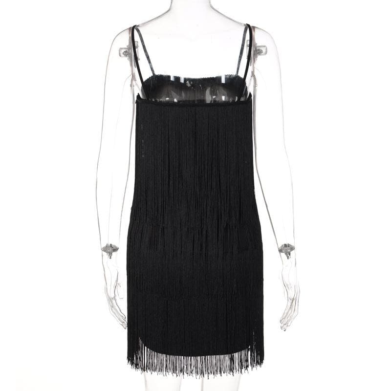 Square Neck Spaghetti Strap Tiered Fringe Flapper Mini Dress 3