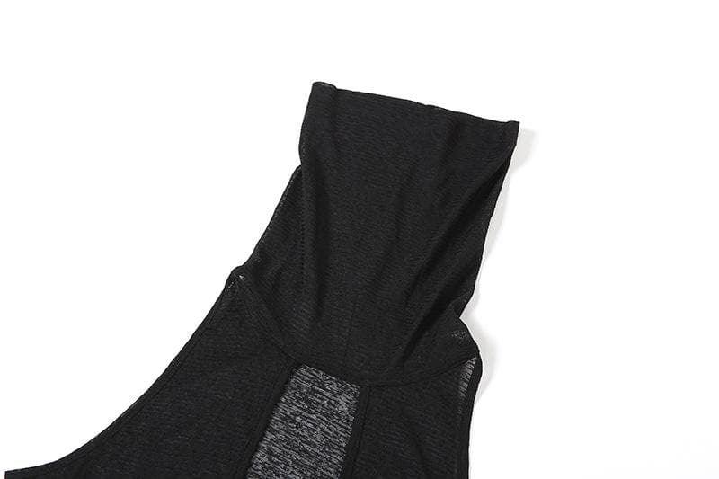 Sleeveless Hooded Mask Keyhole Cutout Sheer Panel Maxi Dress 5