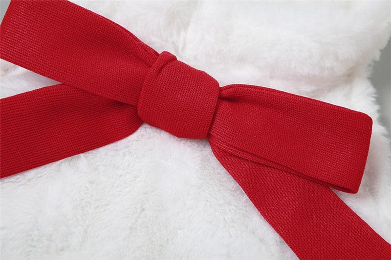 Faux Fur Collar Ribbon Bow Sleeveless Arm Warmer Mini Dress 6