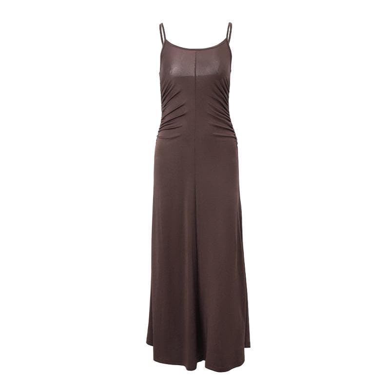 Spaghetti Strap Side Ruched Bodycon Floor-Length Maxi Dress 2