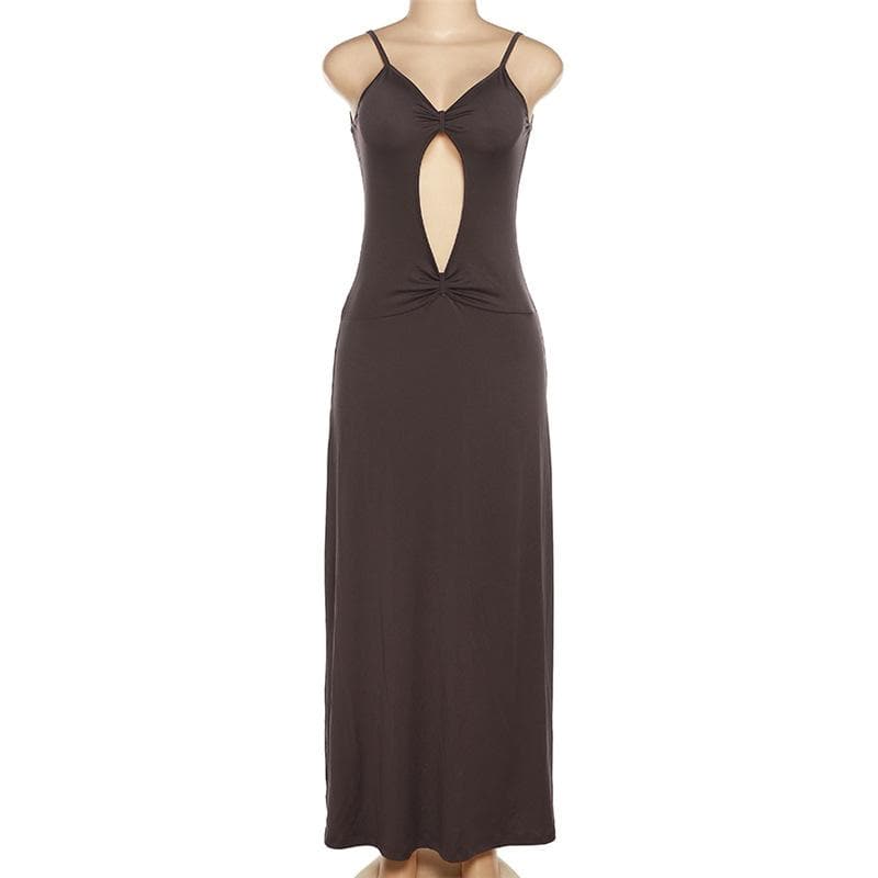 Sweetheart Neck Spaghetti Strap Center Cutout Gathered Waist Maxi Dress 2