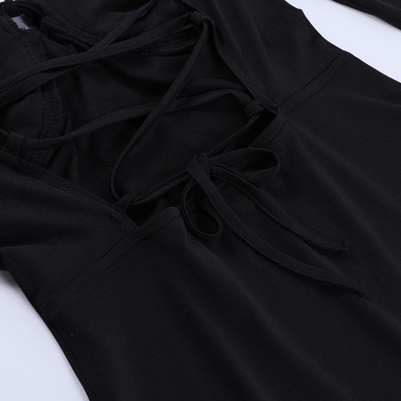 Sweetheart Tie Front Cold Shoulder Long Sleeve A-Line Mini Dress 6