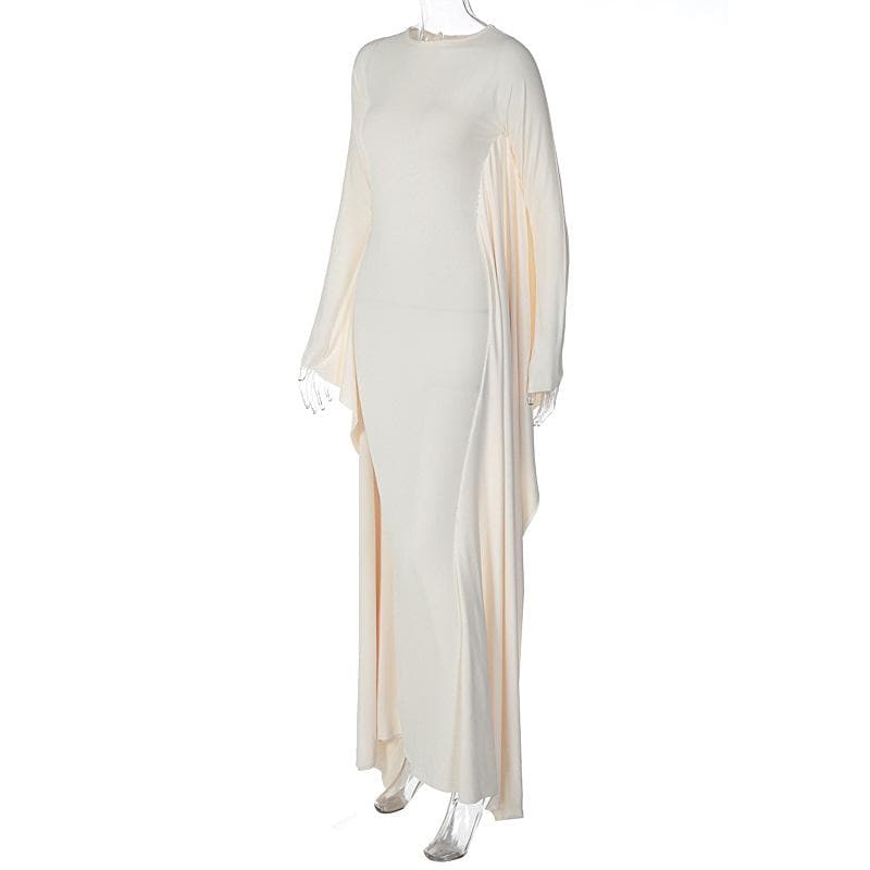 Long Sleeve Crew Neck Draped Side Panel Bodycon Maxi Dress 7