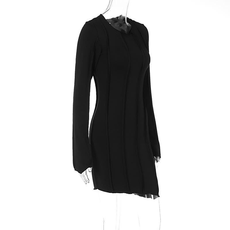 Stitch Crewneck Exposed Seam Long Sleeve Mini Dress 3