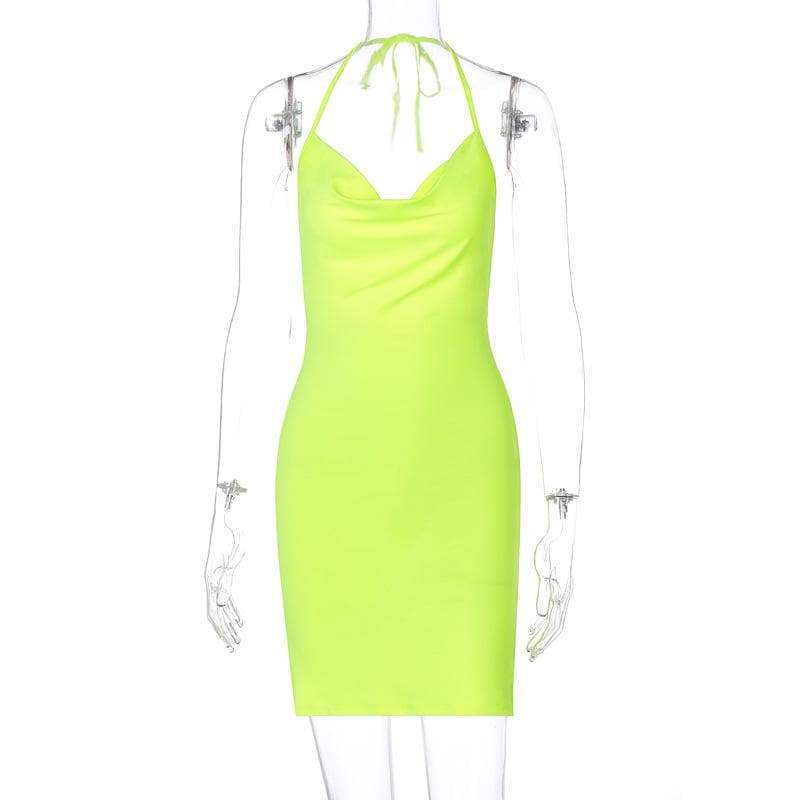 Halter Cowl Neck Tie Back Bodycon Mini Dress 2