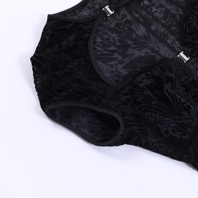 Flocked Butterfly Lace Cutout Buckle Bodycon Mini Dress 6