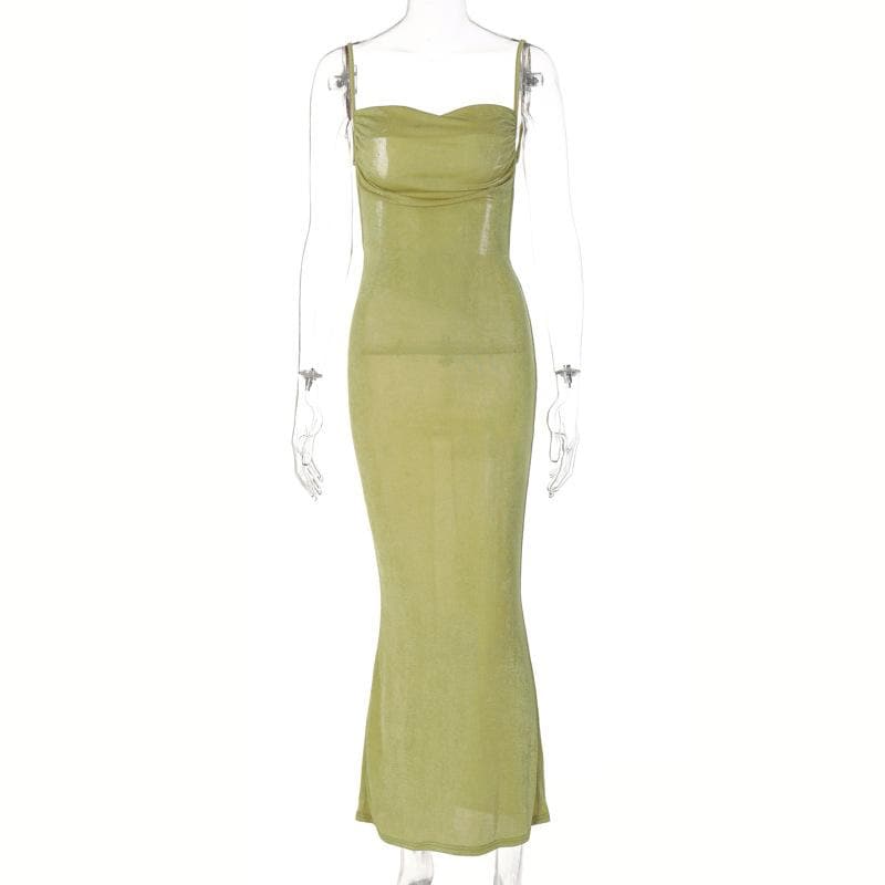 Square Neck Ruched Self Tie Backless Sleeveless Midi Dress 3