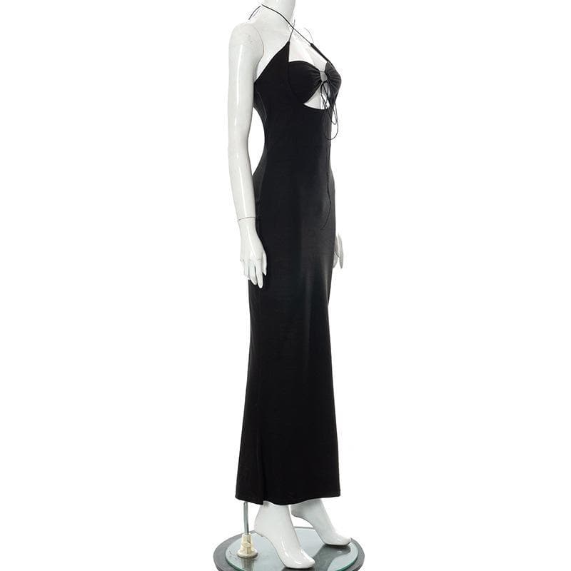 Halter Neck Cutout Gathered Bust String Detail Bodycon Maxi Dress 3