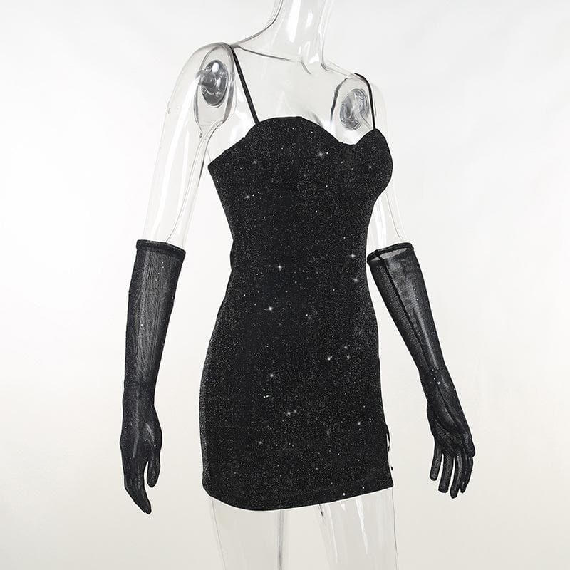 Glitter Sweetheart Spaghetti Strap Side Slit Cami Mini Dress 3