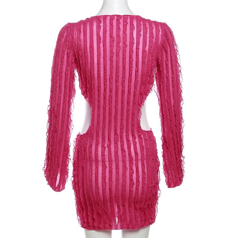 V Neck Ruffle Bell Sleeve Waist Cutout Mini Dress 5
