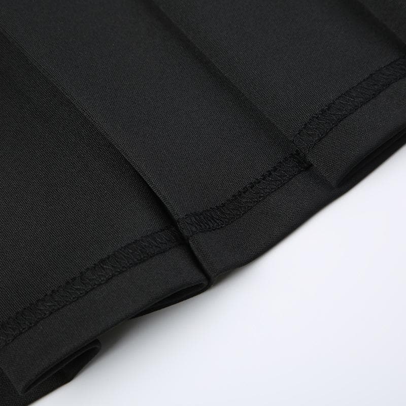 Square Neck Lace Trim Ribbon Bow Pleated Skirt Long Sleeve Mini Dress 7