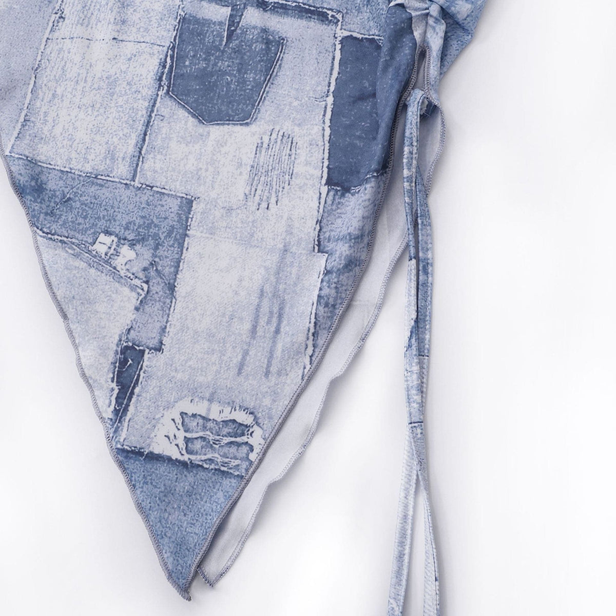 Strapless Denim Patchwork Ruched Drawstring Asymmetric Hem Mini Dress 7
