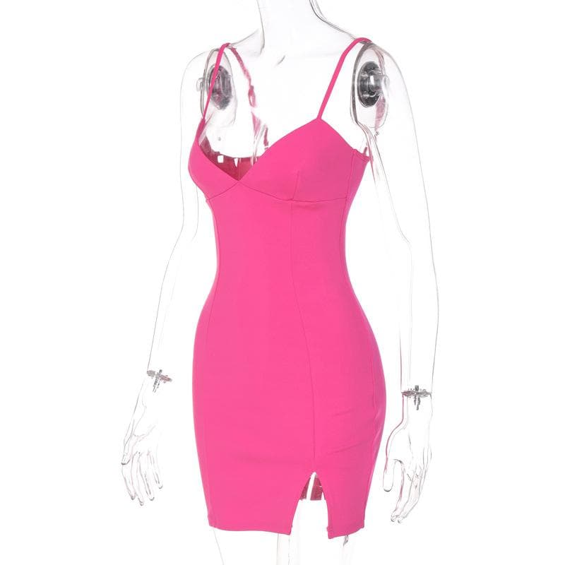Deep V Bustier Spaghetti Strap Side Slit Bodycon Mini Dress 3