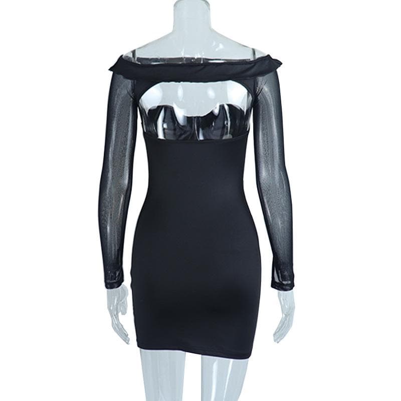 Off Shoulder Corset Sweetheart Mesh Long Sleeve Bodycon Mini Dress 3