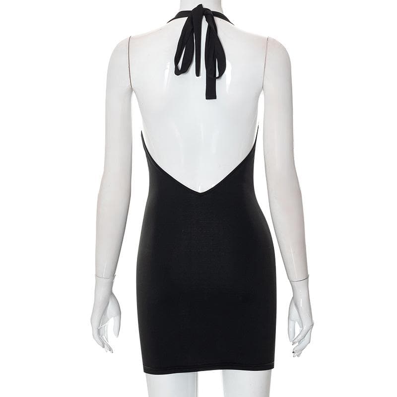 Halter Rhinestone Connector Triple Cutout Bodycon Mini Dress 3