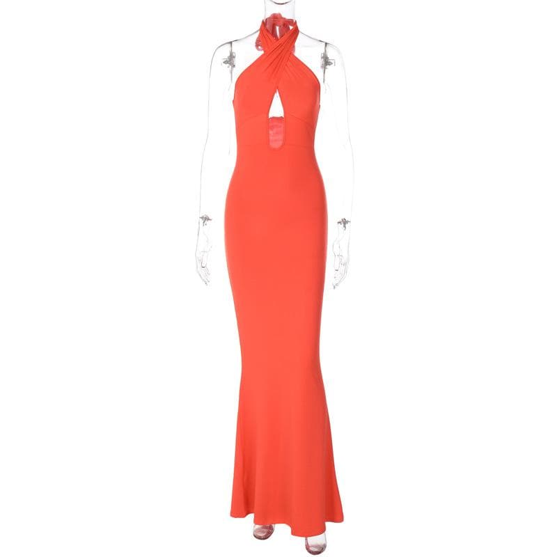 Cross Front Hollow Out Halter Backless Two-Way Maxi Dress 3