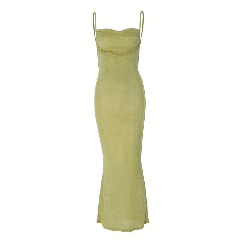 Square Neck Ruched Self Tie Backless Sleeveless Midi Dress 2