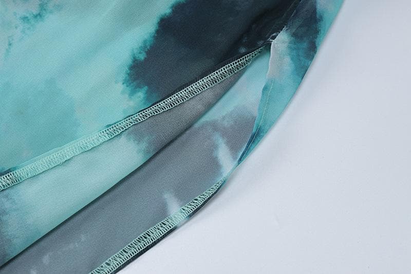 Abstract Tie Dye Print Cowl Neck Spaghetti Strap High Slit Maxi Dress 6