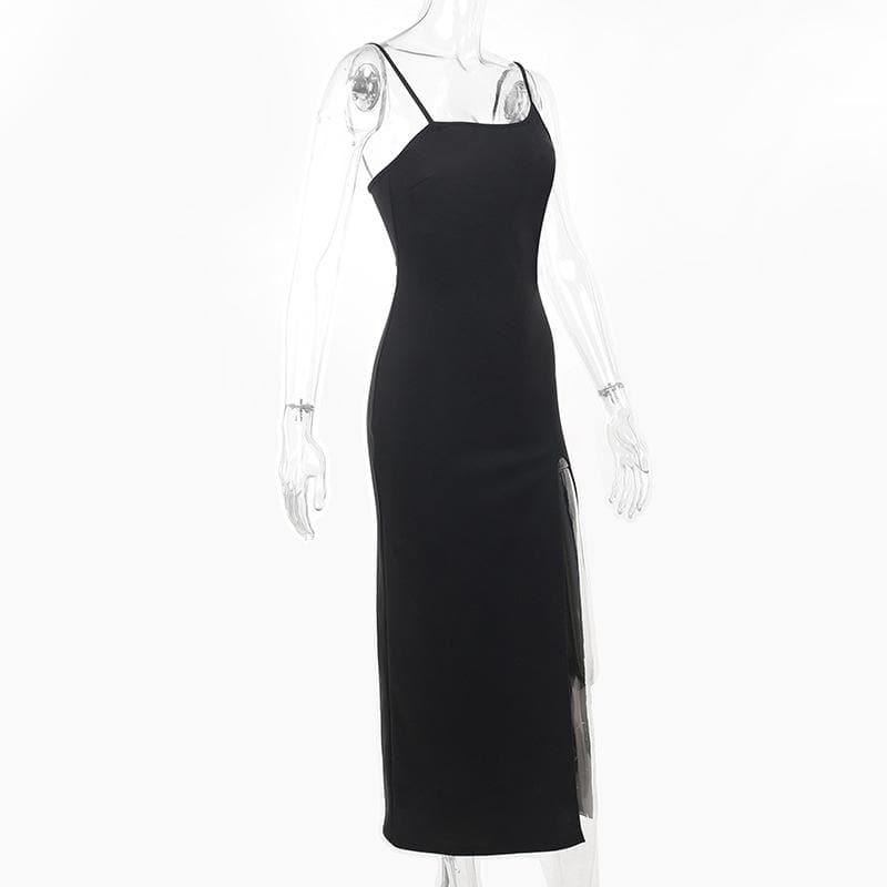 Zip Front Asymmetric Spaghetti Strap Side Slit Bodycon Midi Dress 3