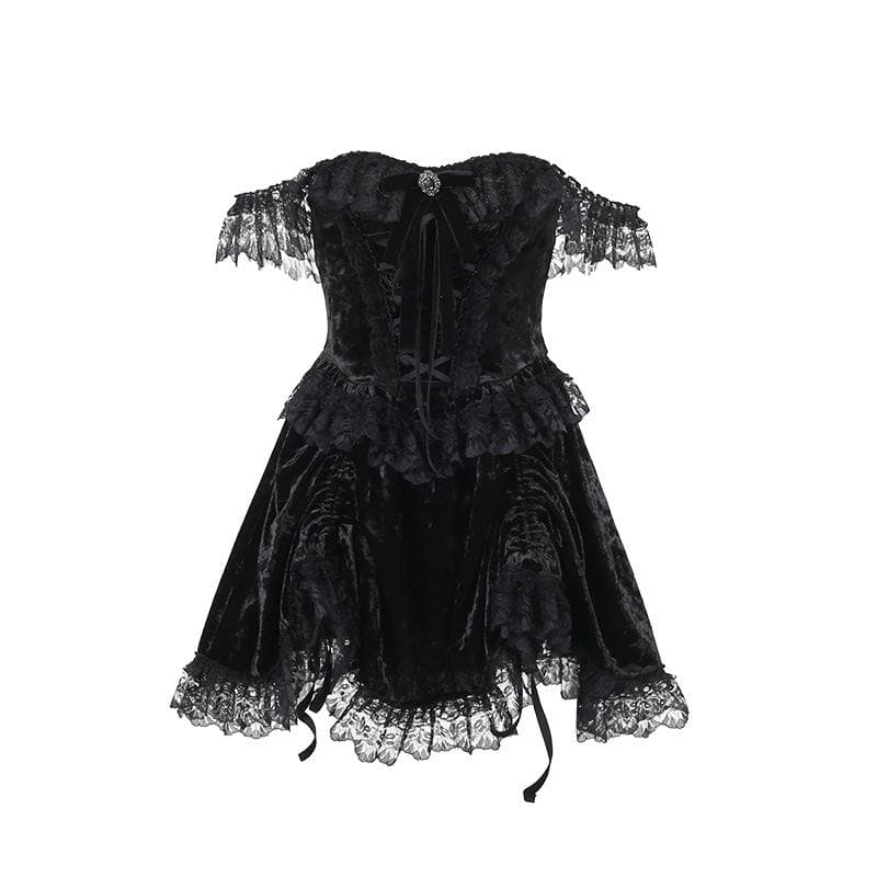 Sleeveless Velvet Lace Hem Ruffle Lace-Up Mini Dress 8