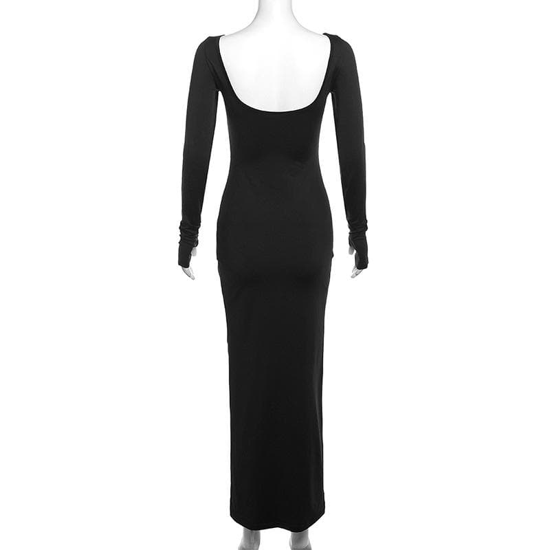 Boat Neck Ruched Thumbhole Long Sleeve Maxi Dress 4