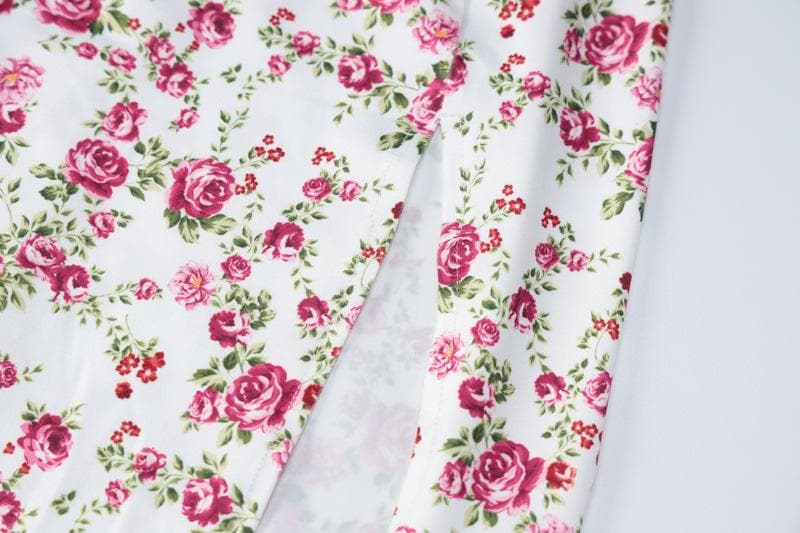 Sweetheart Neck Lace Trim Floral Print Side Slit Bodycon Midi Dress 7
