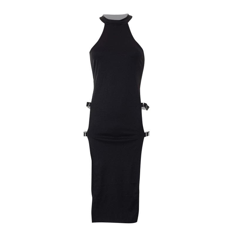 Halter Neck Ring Detail Side Cutout Strap Midi Dress 3