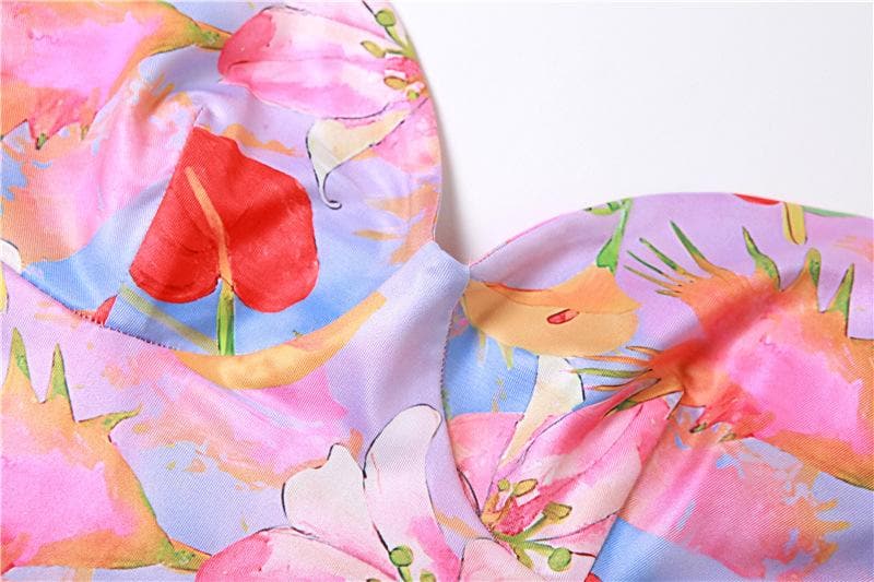 Sweetheart Neck Spaghetti Strap Floral Print Bodycon Mini Dress 6