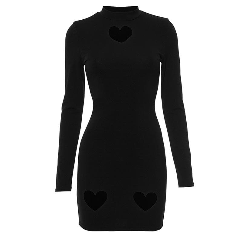 Mock Neck Long Sleeve Heart Cutout Bodycon Mini Dress 2