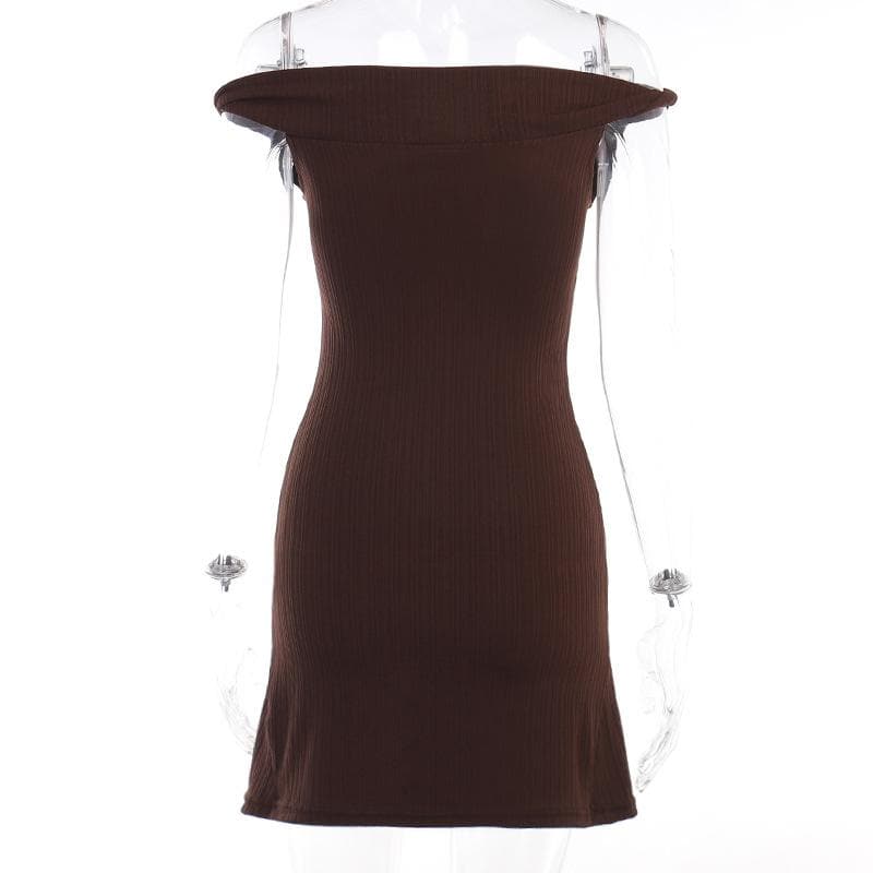 Off Shoulder Rib Knit Twist Knot Hardware Detail Bodycon Mini Dress 9