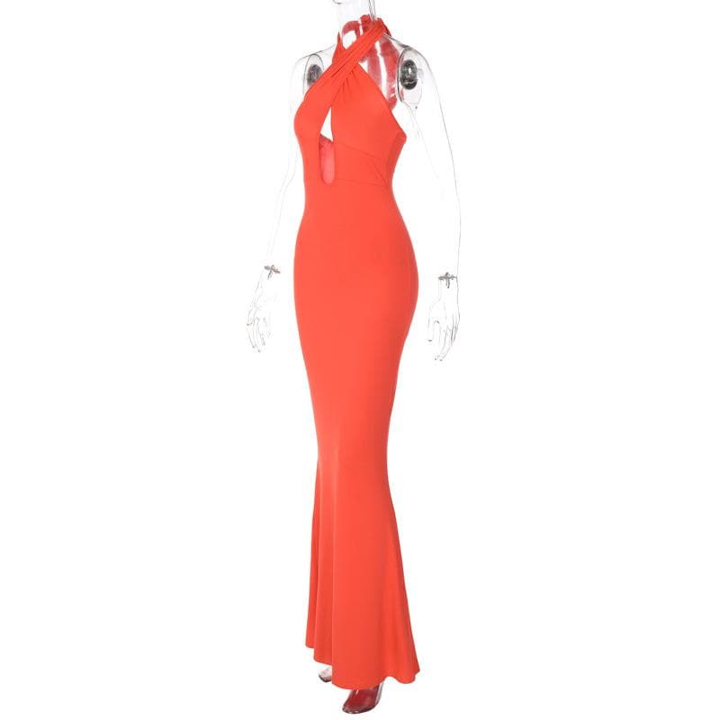 Cross Front Hollow Out Halter Backless Two-Way Maxi Dress 5