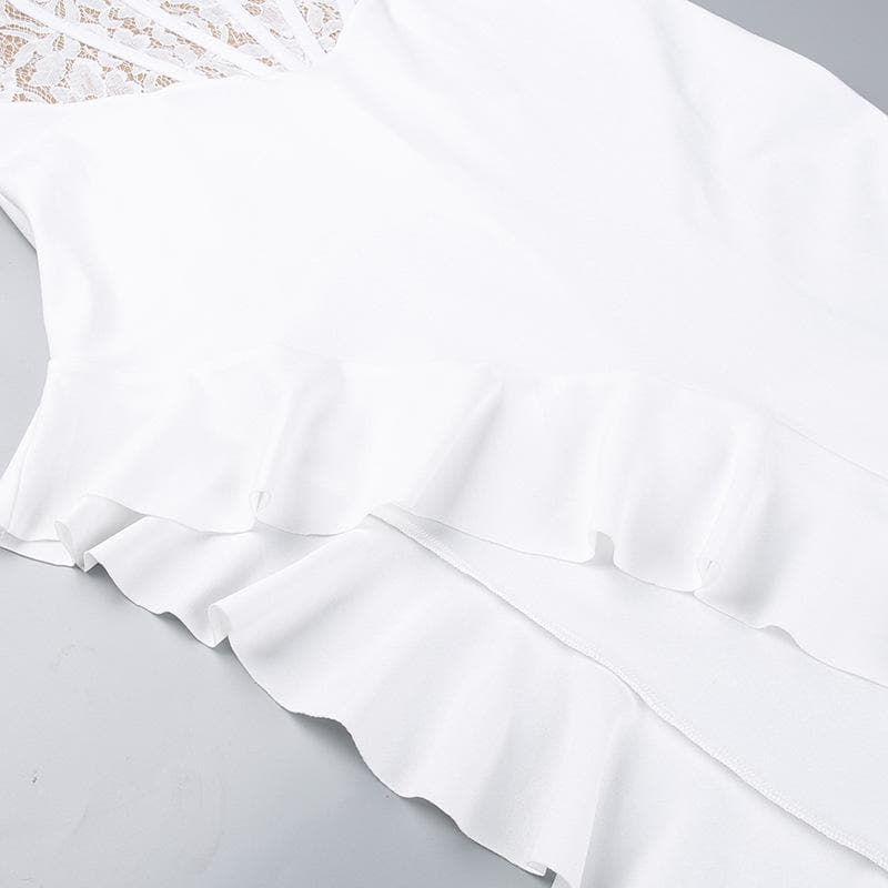 Lace Corset Sweetheart Neck Ruched Ruffle Slit Maxi Dress 6