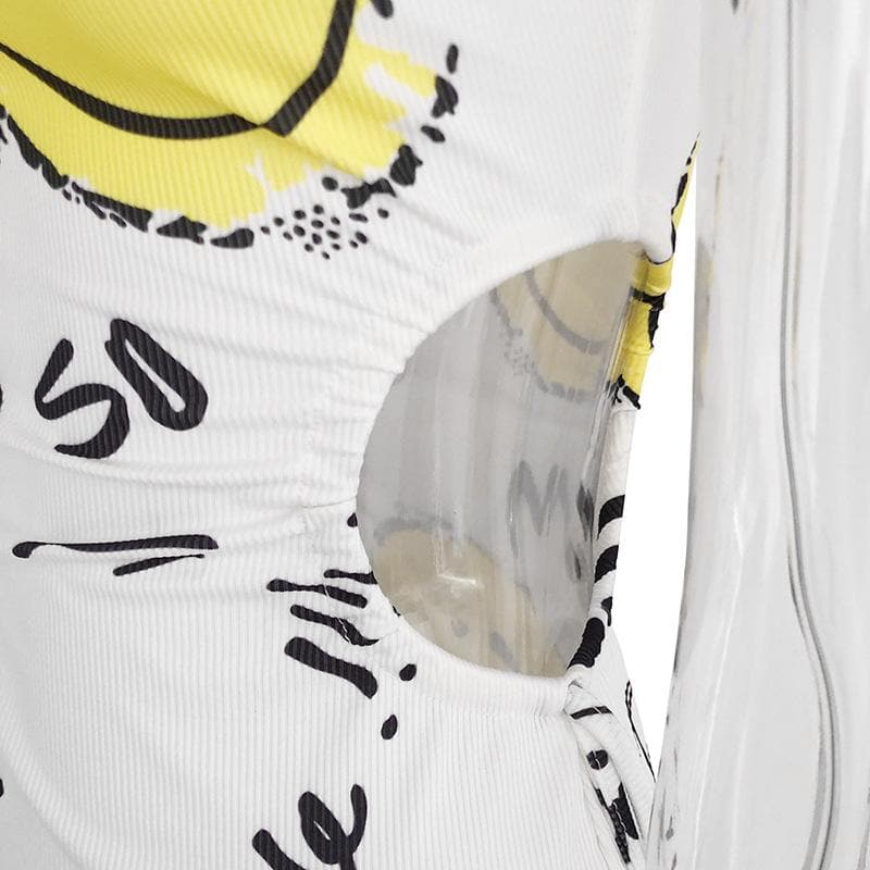 Smiley Face Graphic Print Hollow Out Sleeveless Mini Dress 3